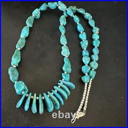 Blue Kingman Nugget Turquoise Navajo Sterling Silver Necklace 22 15534