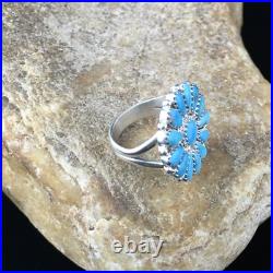 Blue Kingman Turquoise Navajo Sterling Silver Cluster Ring Size 7 10112