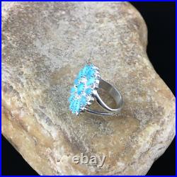 Blue Kingman Turquoise Navajo Sterling Silver Cluster Ring Size 7 10112