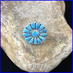 Blue Kingman Turquoise Navajo Sterling Silver Cluster Ring Size 7 10112