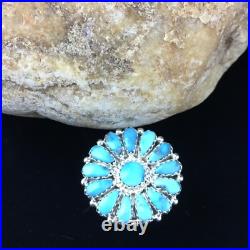 Blue Kingman Turquoise Navajo Sterling Silver Cluster Ring Size 7 10112