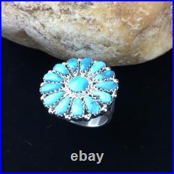 Blue Kingman Turquoise Navajo Sterling Silver Cluster Ring Size 7 10112