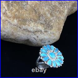 Blue Kingman Turquoise Navajo Sterling Silver Cluster Ring Size 7 10112