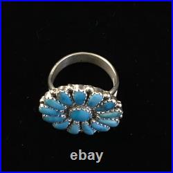 Blue Kingman Turquoise Navajo Sterling Silver Cluster Ring Size 7 10112