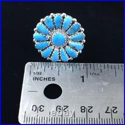 Blue Kingman Turquoise Navajo Sterling Silver Cluster Ring Size 7 10112
