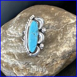 Blue Kingman Turquoise Navajo Sterling Silver Ring Size 7.5 18632