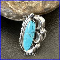 Blue Kingman Turquoise Navajo Sterling Silver Ring Size 7.5 18632