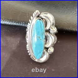 Blue Kingman Turquoise Navajo Sterling Silver Ring Size 7.5 18632