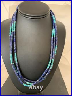 Blue Lapis & Turquoise 3 Strand Navajo Sterling Silver Necklace 21 01011 Blue Lapis & Turquoise 3 Strand Navajo Sterling Silver Necklace 21 01011