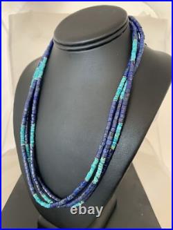 Blue Lapis & Turquoise 3 Strand Navajo Sterling Silver Necklace 21 01011 Blue Lapis & Turquoise 3 Strand Navajo Sterling Silver Necklace 21 01011