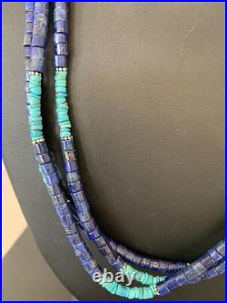 Blue Lapis & Turquoise 3 Strand Navajo Sterling Silver Necklace 21 01011 Blue Lapis & Turquoise 3 Strand Navajo Sterling Silver Necklace 21 01011