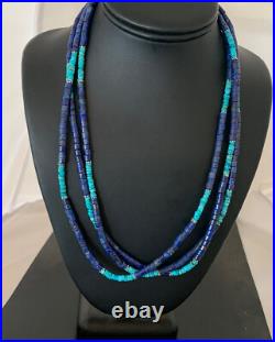 Blue Lapis & Turquoise 3 Strand Navajo Sterling Silver Necklace 21 01011 Blue Lapis & Turquoise 3 Strand Navajo Sterling Silver Necklace 21 01011