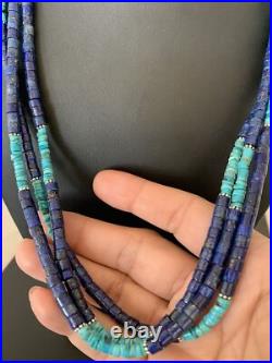 Blue Lapis & Turquoise 3 Strand Navajo Sterling Silver Necklace 21 01011 Blue Lapis & Turquoise 3 Strand Navajo Sterling Silver Necklace 21 01011