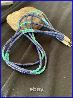 Blue Lapis & Turquoise 3 Strand Navajo Sterling Silver Necklace 21 01011 Blue Lapis & Turquoise 3 Strand Navajo Sterling Silver Necklace 21 01011