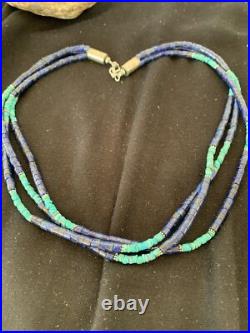 Blue Lapis & Turquoise 3 Strand Navajo Sterling Silver Necklace 21 01011 Blue Lapis & Turquoise 3 Strand Navajo Sterling Silver Necklace 21 01011