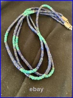 Blue Lapis & Turquoise 3 Strand Navajo Sterling Silver Necklace 21 01011 Blue Lapis & Turquoise 3 Strand Navajo Sterling Silver Necklace 21 01011