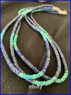 Blue Lapis & Turquoise 3 Strand Navajo Sterling Silver Necklace 21 01011 Blue Lapis & Turquoise 3 Strand Navajo Sterling Silver Necklace 21 01011