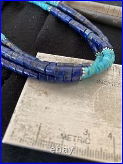 Blue Lapis & Turquoise 3 Strand Navajo Sterling Silver Necklace 21 01011 Blue Lapis & Turquoise 3 Strand Navajo Sterling Silver Necklace 21 01011