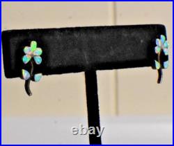 Blue Opal Flower Earrings Darrell Cadman Navajo Sterling Silver
