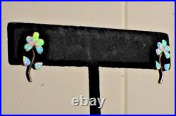 Blue Opal Flower Earrings Darrell Cadman Navajo Sterling Silver