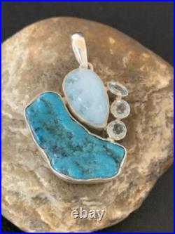Blue Topaz & Turquoise Southwestern Navajo Sterling Silver Pendant 2 10832 Blue Topaz & Turquoise Southwestern Navajo Sterling Silver Pendant 2 10832