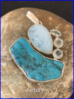 Blue Topaz & Turquoise Southwestern Navajo Sterling Silver Pendant 2 10832 Blue Topaz & Turquoise Southwestern Navajo Sterling Silver Pendant 2 10832