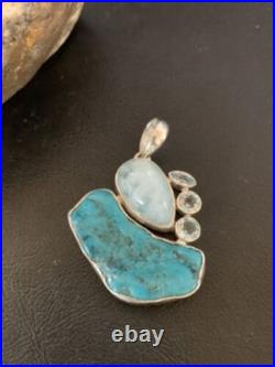 Blue Topaz & Turquoise Southwestern Navajo Sterling Silver Pendant 2 10832 Blue Topaz & Turquoise Southwestern Navajo Sterling Silver Pendant 2 10832
