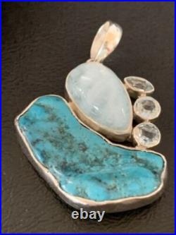 Blue Topaz & Turquoise Southwestern Navajo Sterling Silver Pendant 2 10832 Blue Topaz & Turquoise Southwestern Navajo Sterling Silver Pendant 2 10832