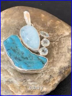 Blue Topaz & Turquoise Southwestern Navajo Sterling Silver Pendant 2 10832 Blue Topaz & Turquoise Southwestern Navajo Sterling Silver Pendant 2 10832