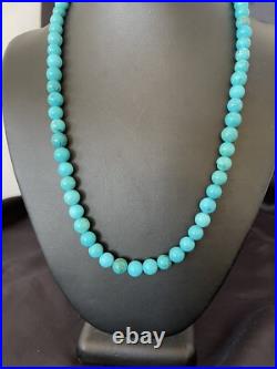 Blue Turquoise 8 mm Navajo Sterling Silver Necklace 18 10680