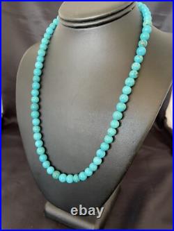 Blue Turquoise 8 mm Navajo Sterling Silver Necklace 18 10680