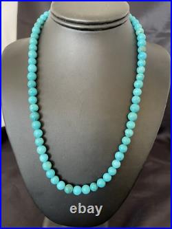 Blue Turquoise 8 mm Navajo Sterling Silver Necklace 18 10680