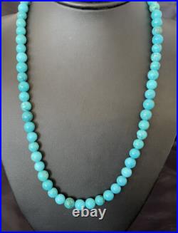 Blue Turquoise 8 mm Navajo Sterling Silver Necklace 18 10680