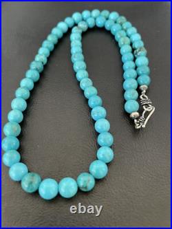 Blue Turquoise 8 mm Navajo Sterling Silver Necklace 18 10680