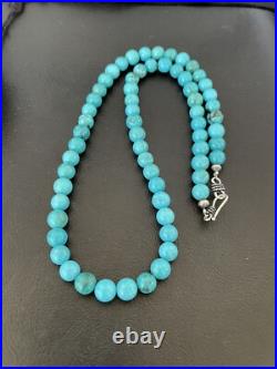 Blue Turquoise 8 mm Navajo Sterling Silver Necklace 18 10680