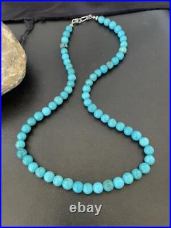 Blue Turquoise 8 mm Navajo Sterling Silver Necklace 18 10680