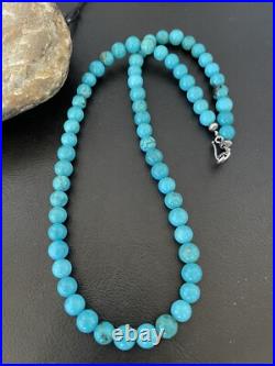 Blue Turquoise 8 mm Navajo Sterling Silver Necklace 18 10680