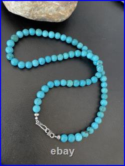 Blue Turquoise 8 mm Navajo Sterling Silver Necklace 18 10680