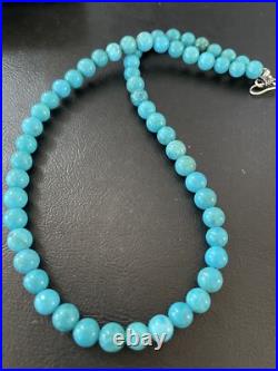 Blue Turquoise 8 mm Navajo Sterling Silver Necklace 18 10680
