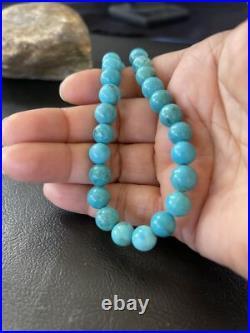 Blue Turquoise 8 mm Navajo Sterling Silver Necklace 18 10680