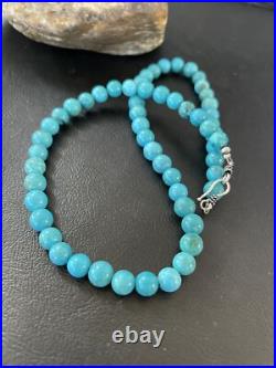 Blue Turquoise 8 mm Navajo Sterling Silver Necklace 18 10680