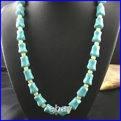 Blue Turquoise & Agate Navajo Sterling Silver Necklace 19 10121