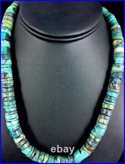 Blue Turquoise Bead 8mm Heishi Navajo Sterling Silver Necklace 20 1135