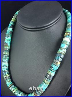 Blue Turquoise Bead 8mm Heishi Navajo Sterling Silver Necklace 20 1135