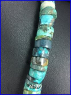 Blue Turquoise Bead 8mm Heishi Navajo Sterling Silver Necklace 20 1135