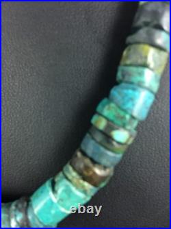 Blue Turquoise Bead 8mm Heishi Navajo Sterling Silver Necklace 20 1135