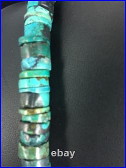 Blue Turquoise Bead 8mm Heishi Navajo Sterling Silver Necklace 20 1135