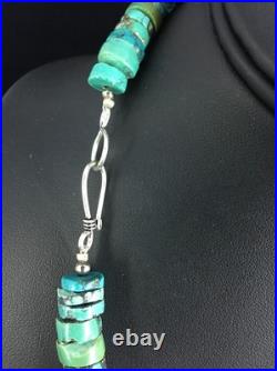 Blue Turquoise Bead 8mm Heishi Navajo Sterling Silver Necklace 20 1135