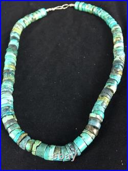 Blue Turquoise Bead 8mm Heishi Navajo Sterling Silver Necklace 20 1135