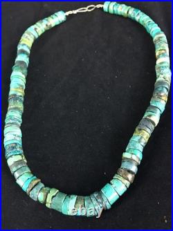 Blue Turquoise Bead 8mm Heishi Navajo Sterling Silver Necklace 20 1135